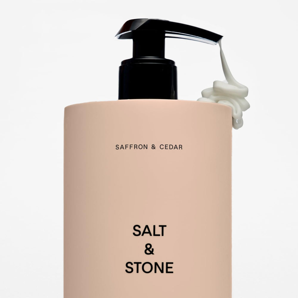 Salt & Stone label close-up highlighting clean ingredients and cruelty-free badge