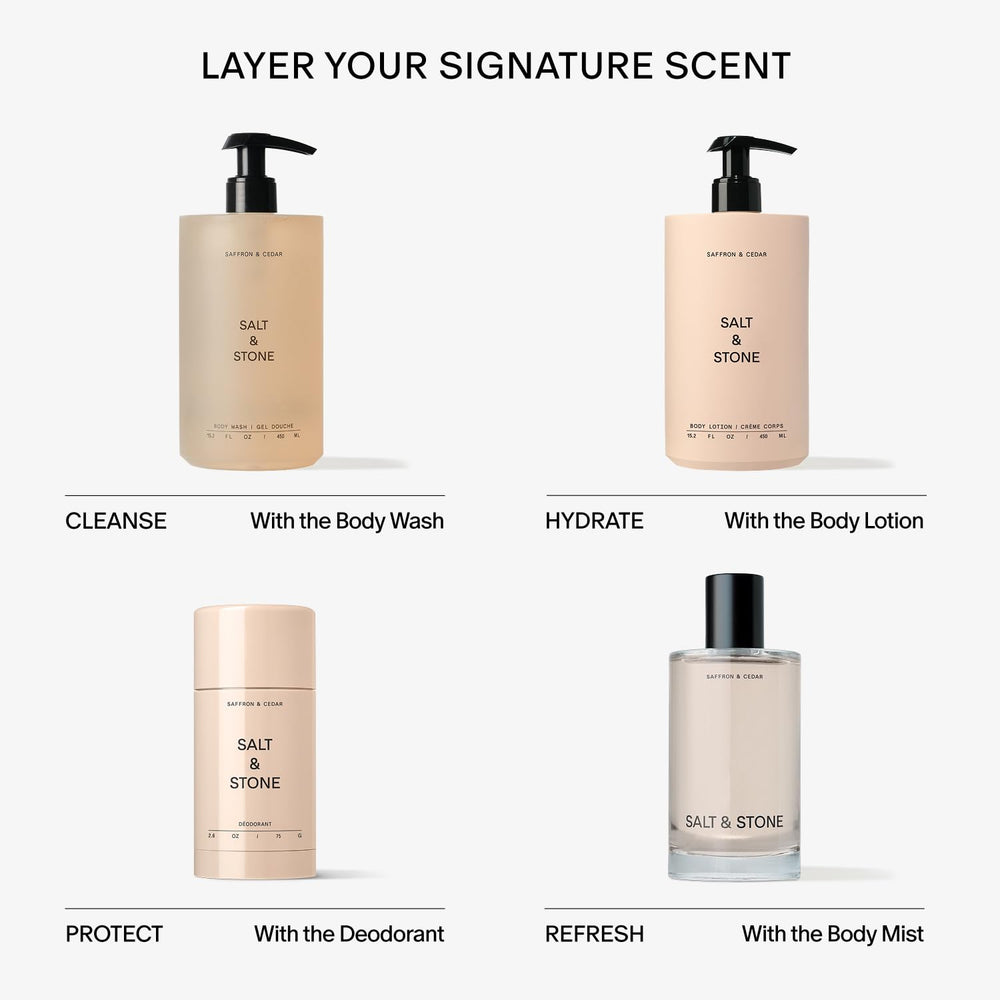 Salt & Stone bottle on bathroom shelf in lifestyle scene for everyday use