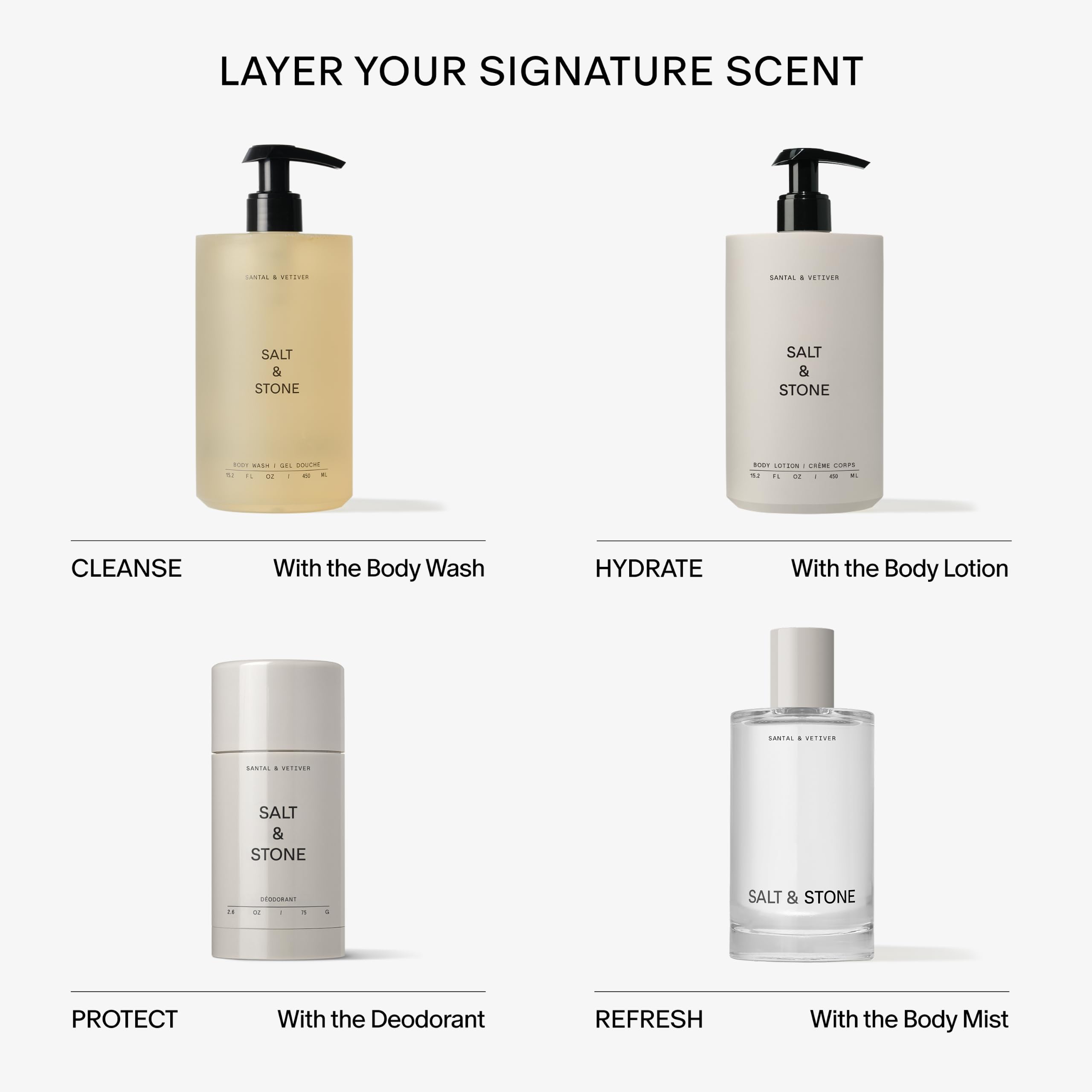 Salt & Stone bottle on bathroom vanity in lifestyle scene, elevating daily routine with scent
