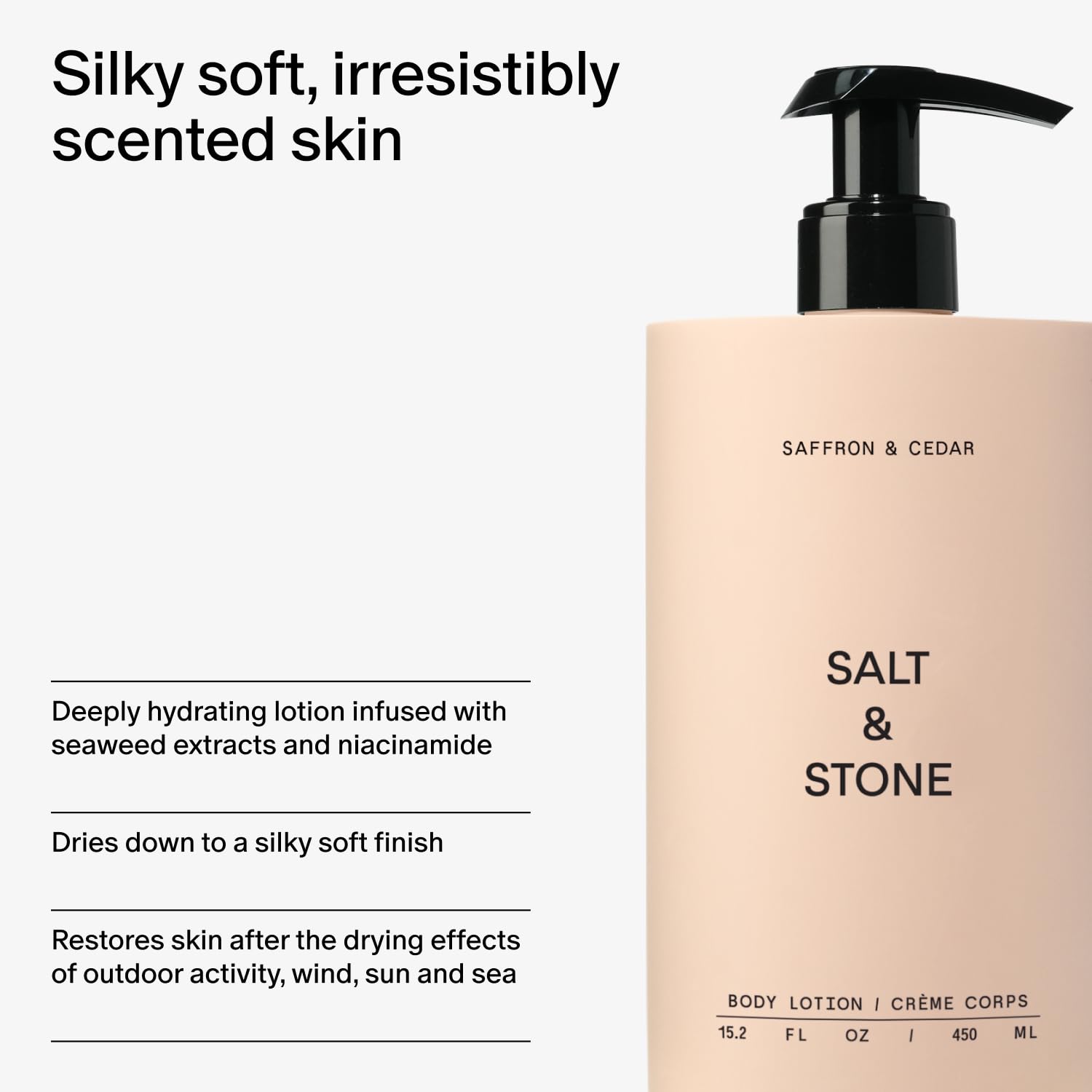 Salt & Stone lotion on forearm showing smooth application and silky feel