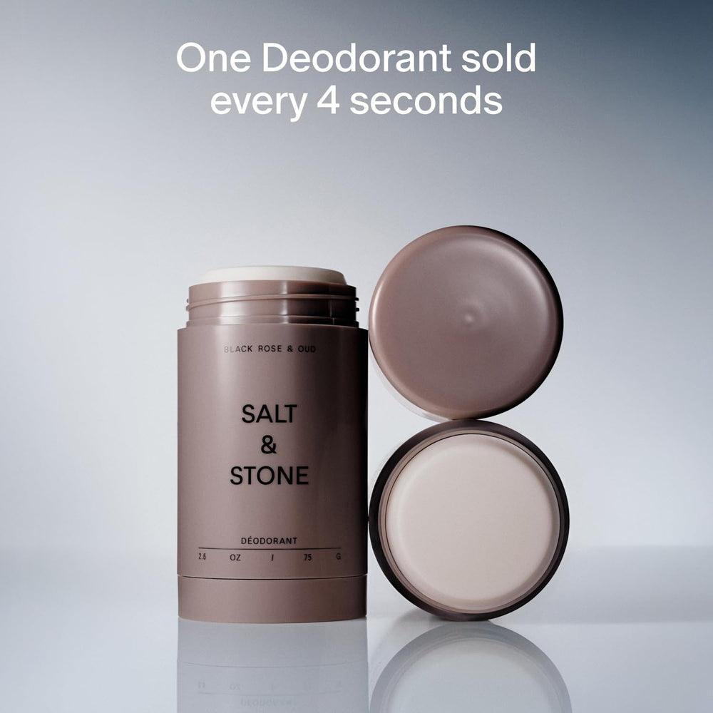 Salt & Stone deodorant beside a ruler showing 2.6 oz size clarity
