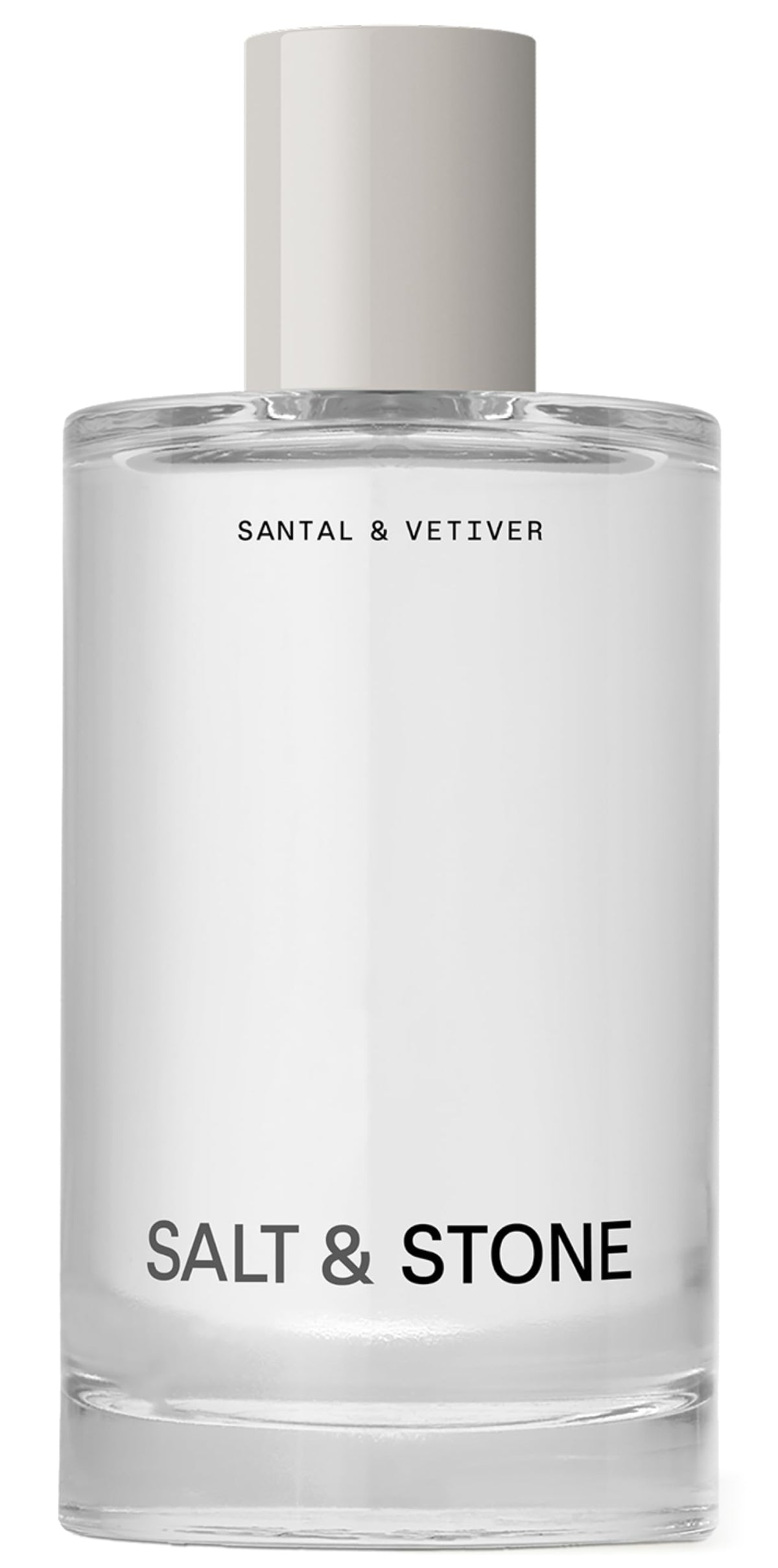 Salt & Stone front packaging showing santal & vetiver mist, elegant travel-ready bottle benefit: easy carry