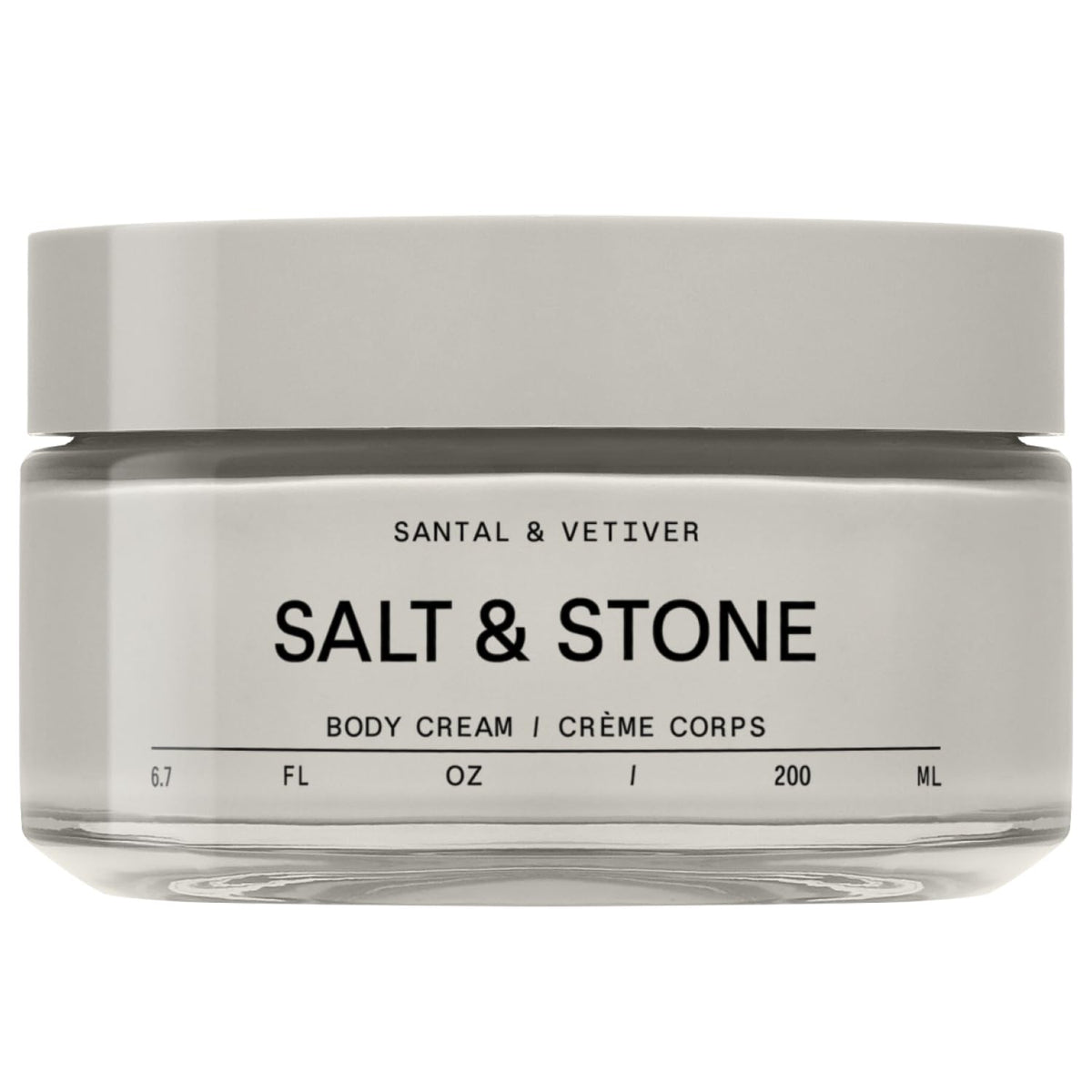 Salt & Stone front packaging showing 6.7 fl oz jar and unisex appeal