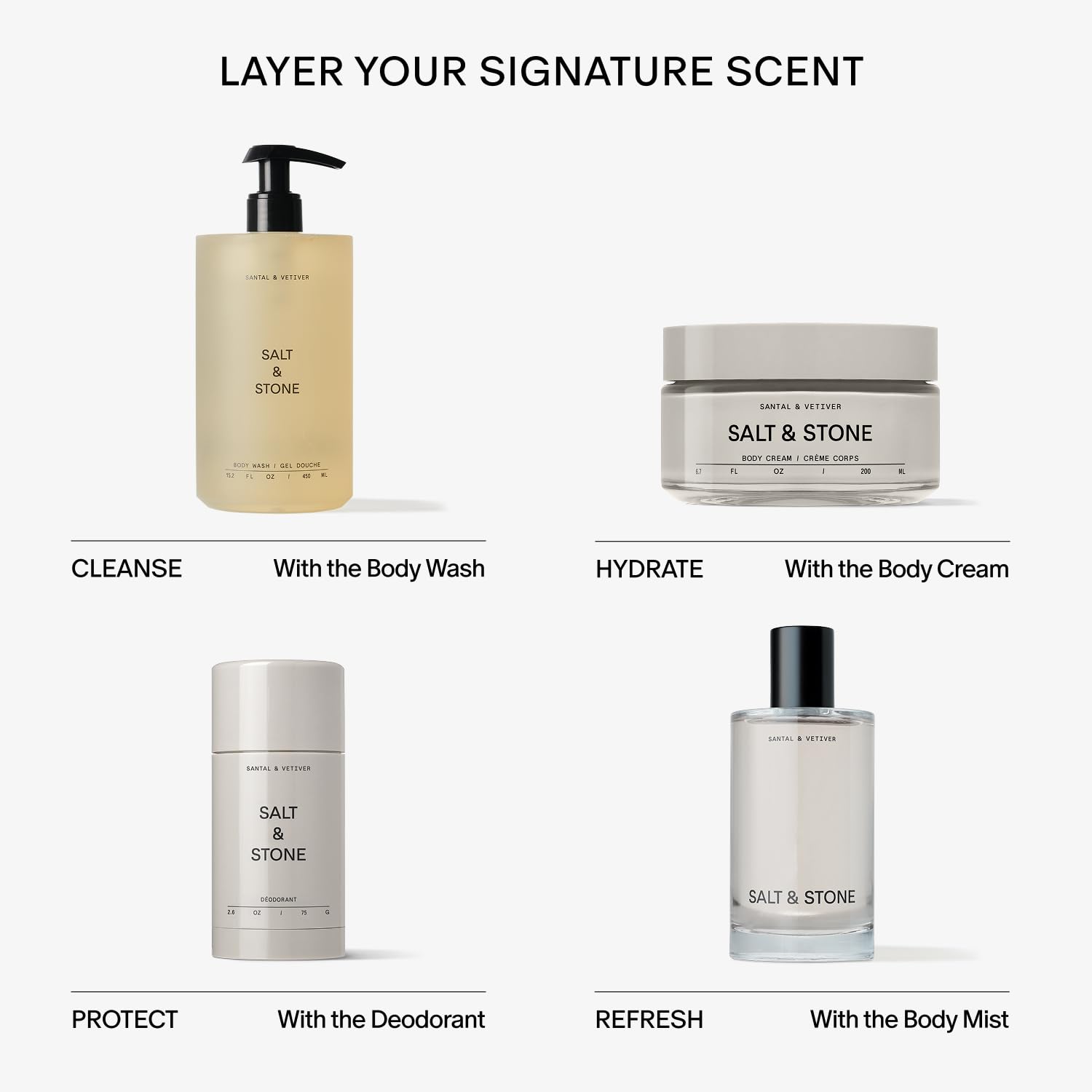Salt & Stone on bathroom shelf in lifestyle scene conveying daily routine luxury