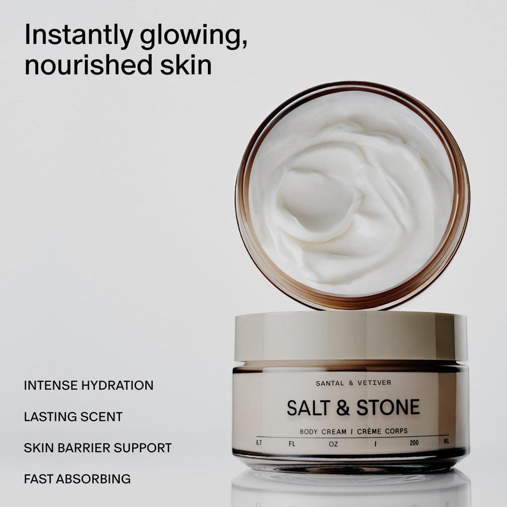 Salt & Stone cream texture in palm demonstrating rich, fast-absorbing hydration