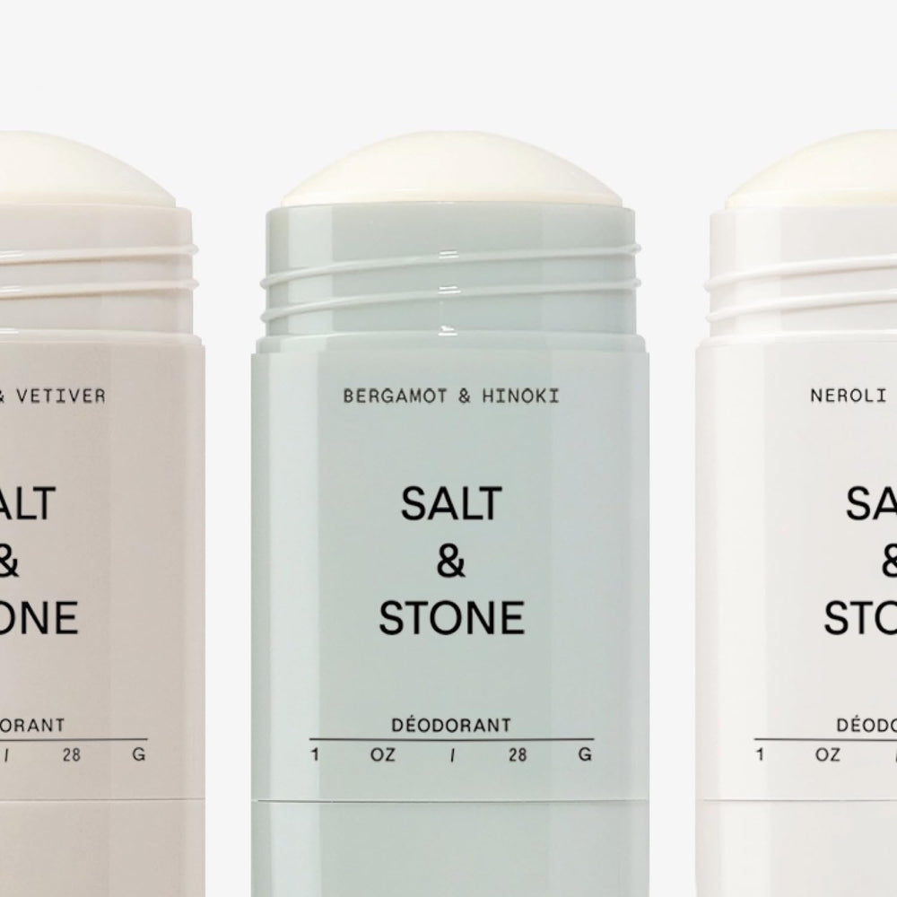 Salt & Stone scent collection styled with props indicating fragrance variety benefit