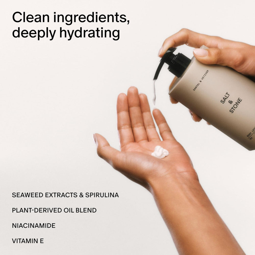 Salt & Stone lotion texture close-up demonstrating fast-absorbing finish