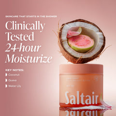 Saltair body butter open jar close-up showing creamy texture and absorbency