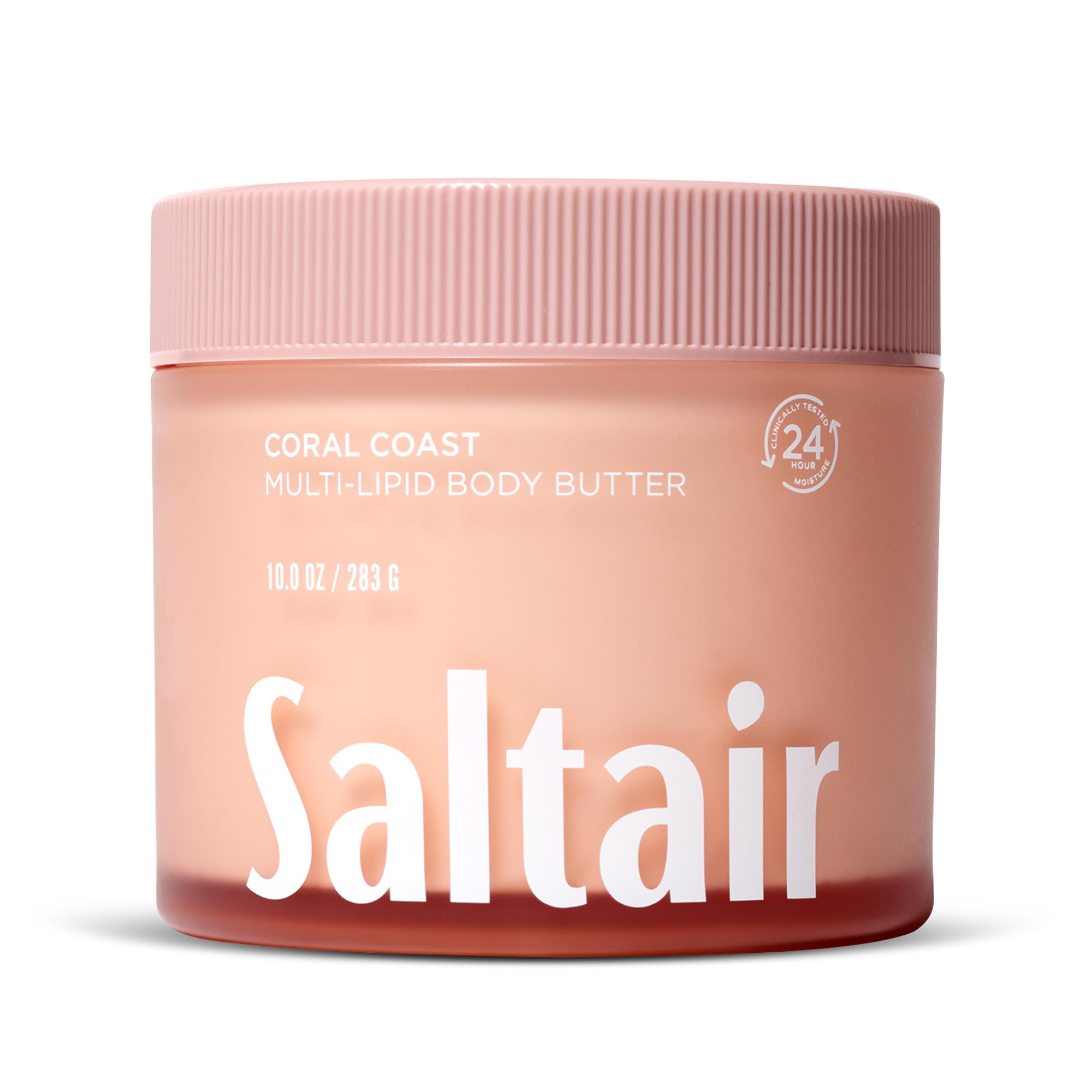 Saltair jar front view showing coral coast label and generous moisturizer