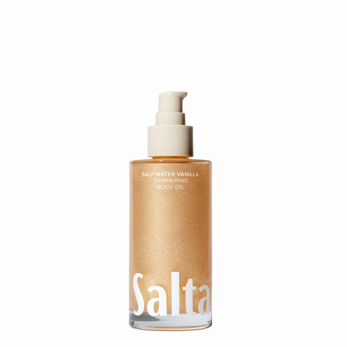 Saltair front bottle showing Salt Water Vanilla scent and glow benefit