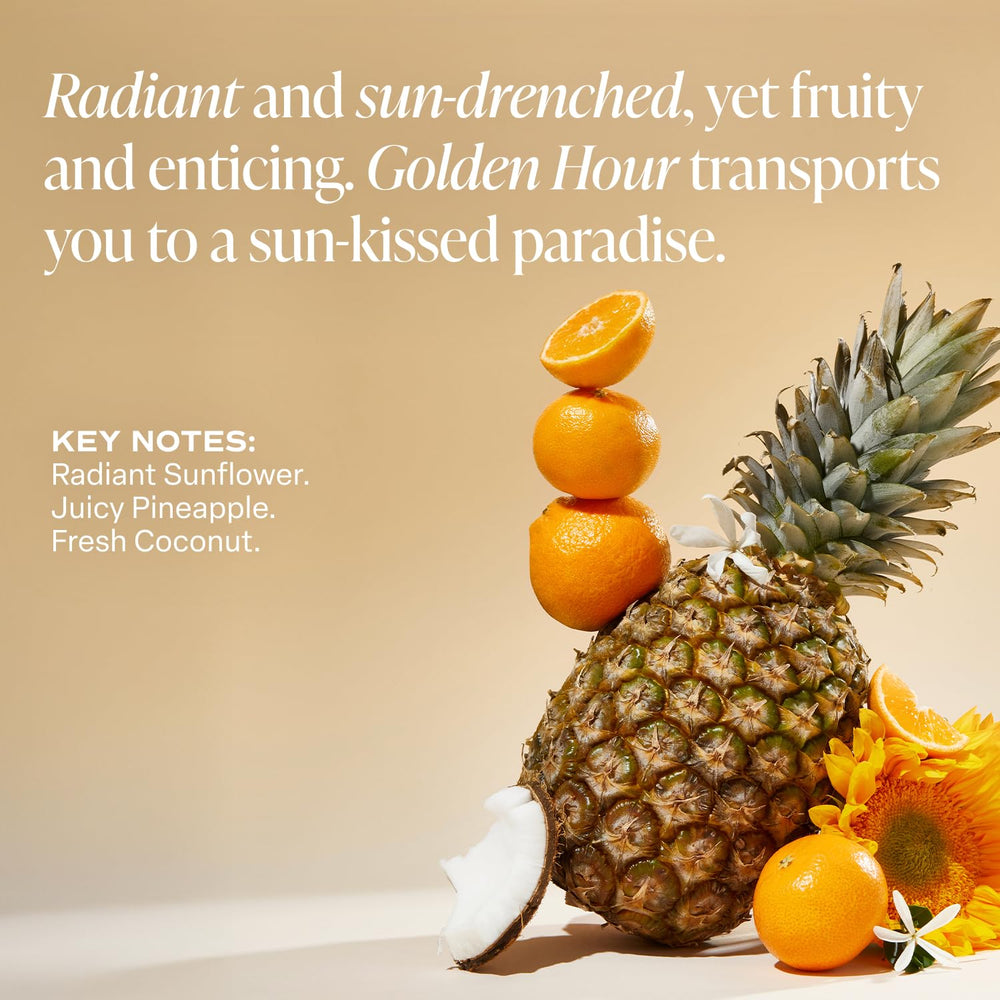 Saltair ingredients flat lay with coconut and sunflower, Golden Hour skin-nourishing blend