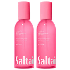 Saltair front packaging showing two 8 oz Pink Beach bottles and branding benefits
