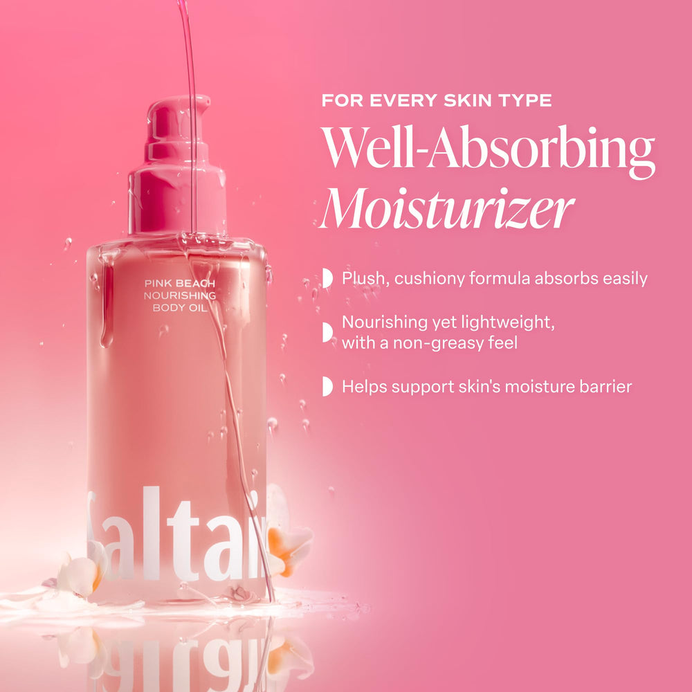 Applying Saltair Pink Beach oil to damp skin for immediate hydration benefit