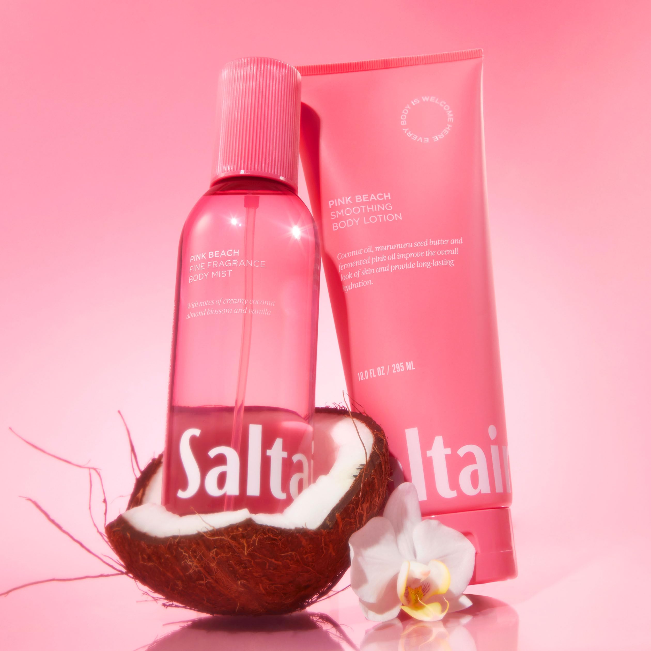 Saltair lifestyle shot in a beach bag suggesting portable, vacation-ready scent