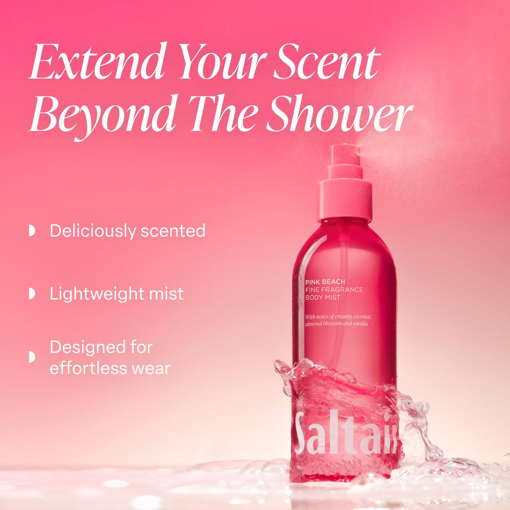 Saltair spray close-up capturing mist nozzle and fine, even fragrance delivery