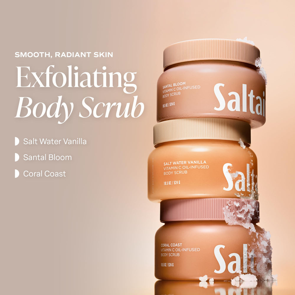 Saltair pouring scrub with visible salt and sugar crystals for effective polishing