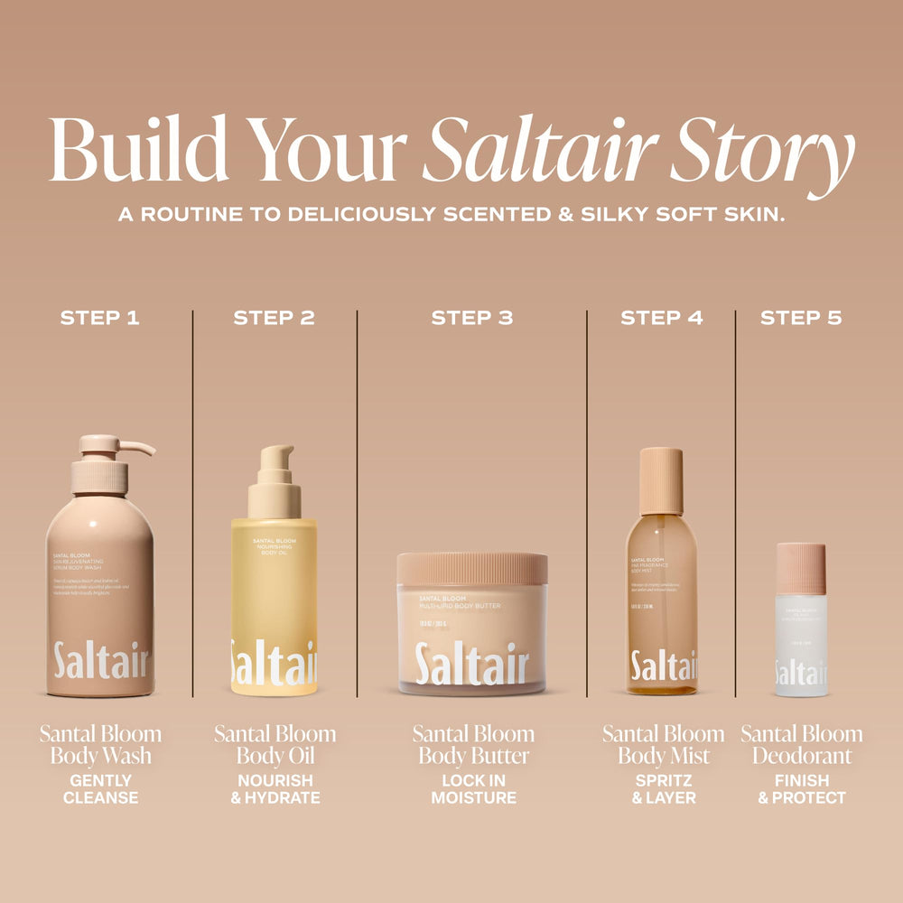 Saltair in a styled bathroom setting suggesting a relaxing, scented shower