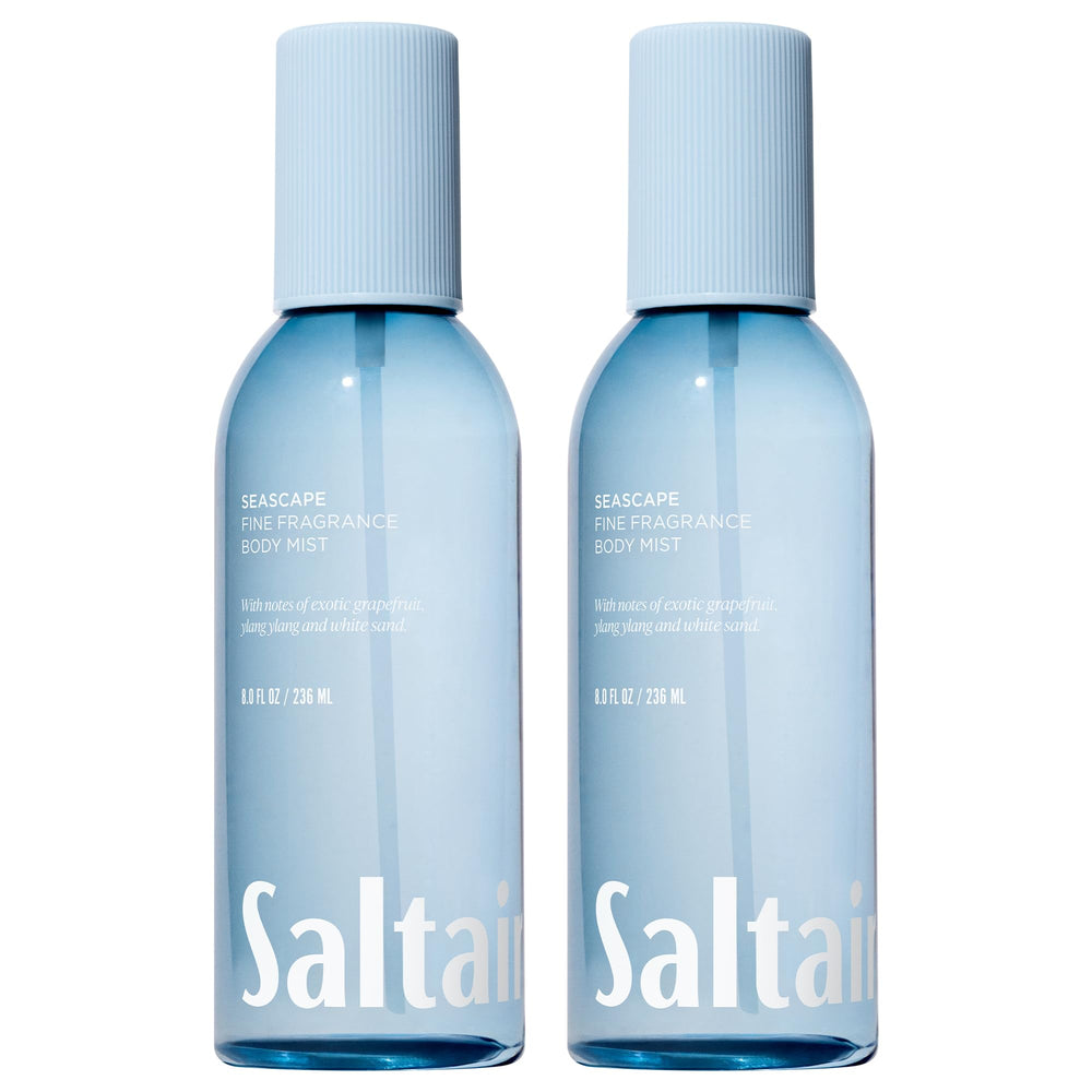Saltair Seascape front packaging showing two 8 fl oz bottles and fresh design benefits portability