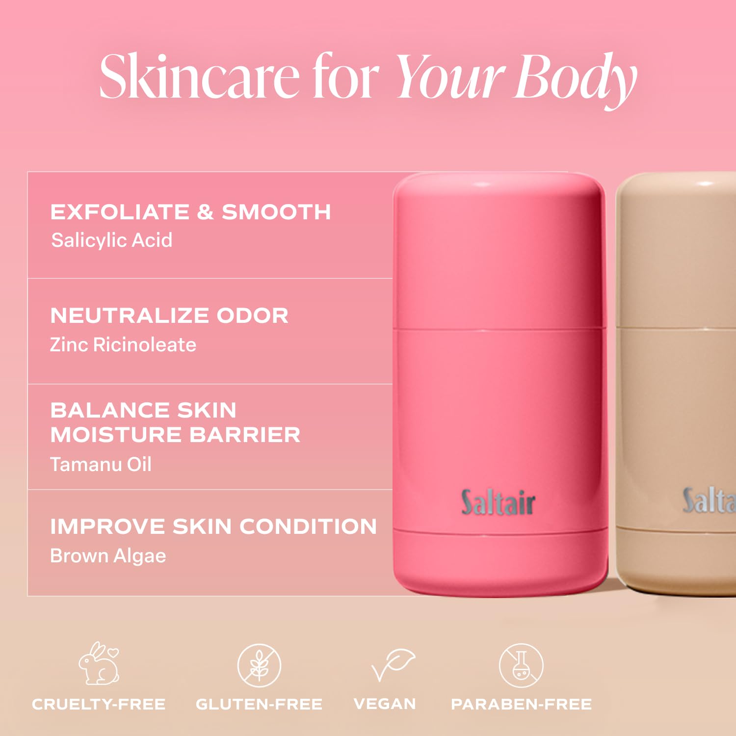 Saltair deodorant texture detail illustrating smooth application and quick drying