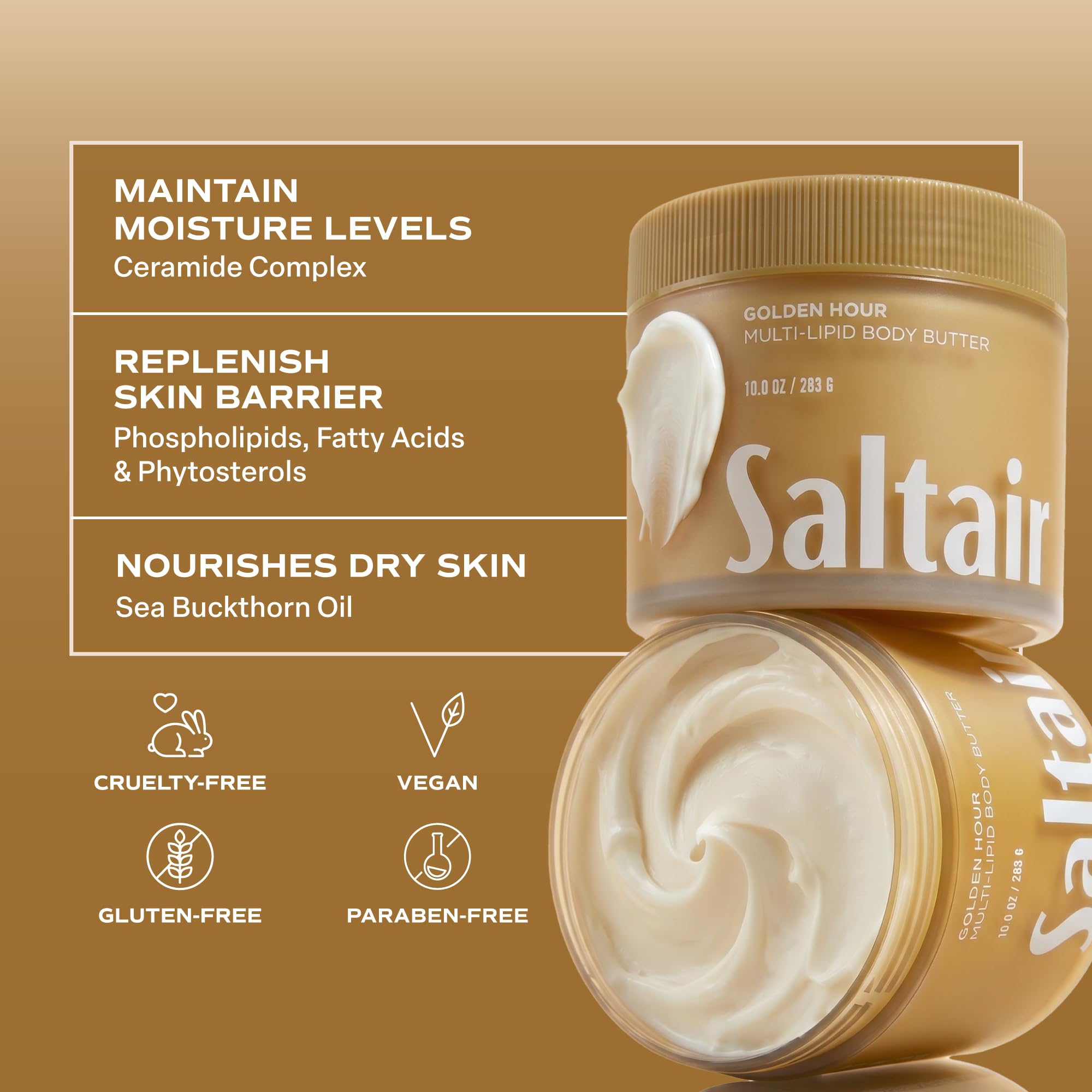 Saltair depiction of shea and coconut oils emphasizing barrier-support benefits