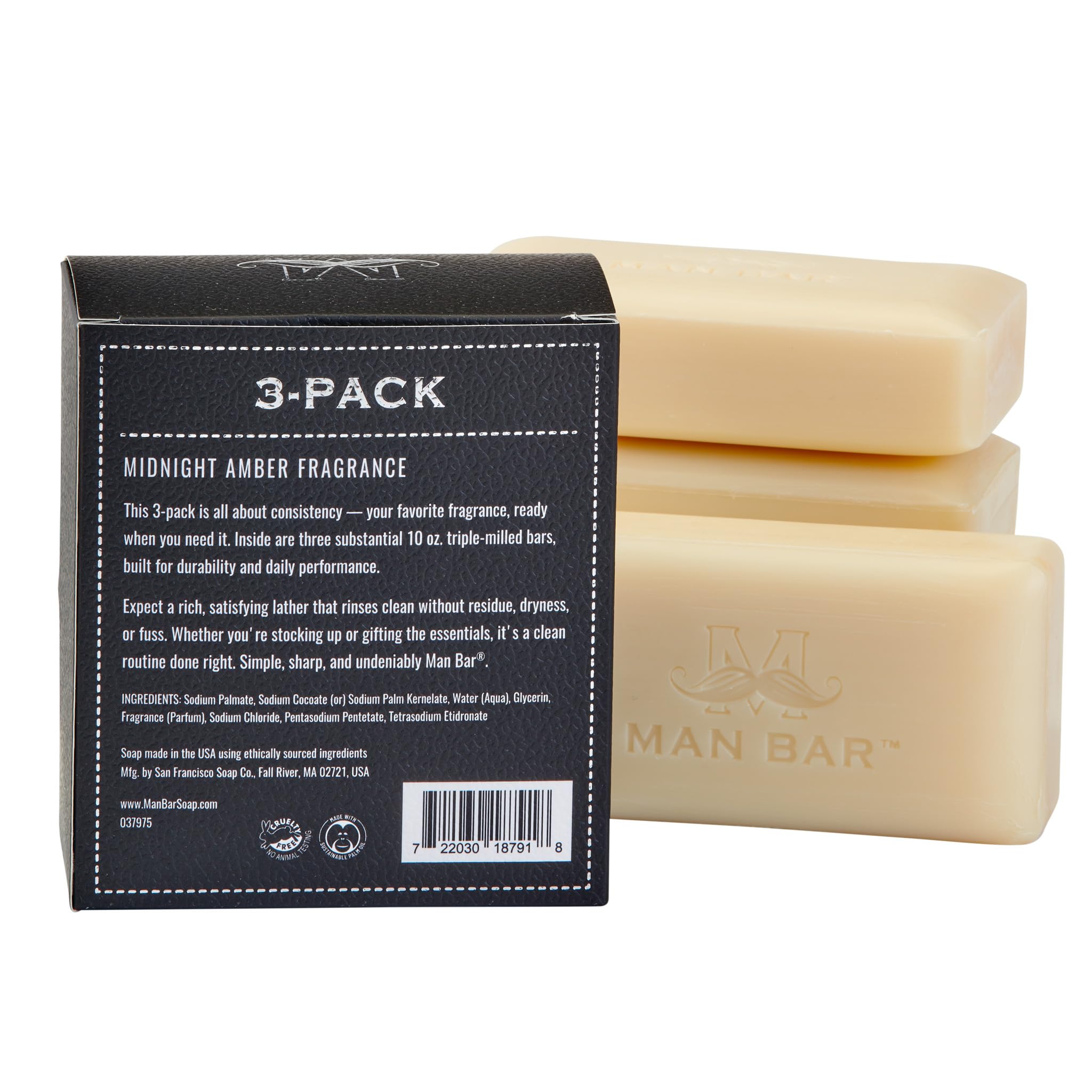 San Francisco Soap Company three 10 oz Midnight Amber bars grouped for value