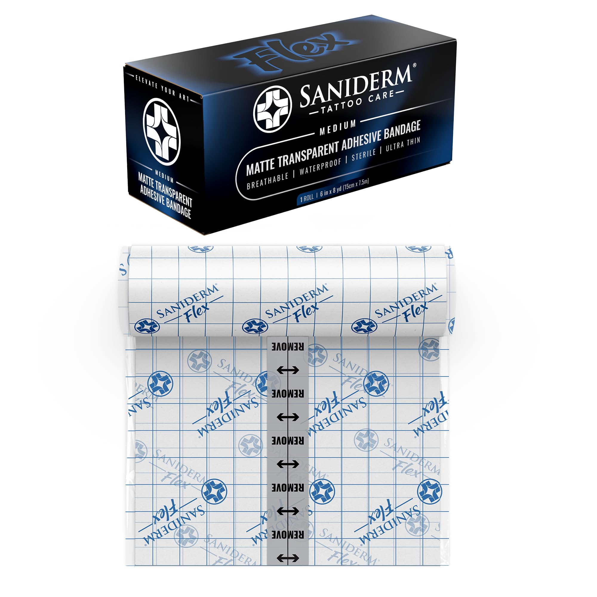 Saniderm Flex front packaging showing product and size benefit