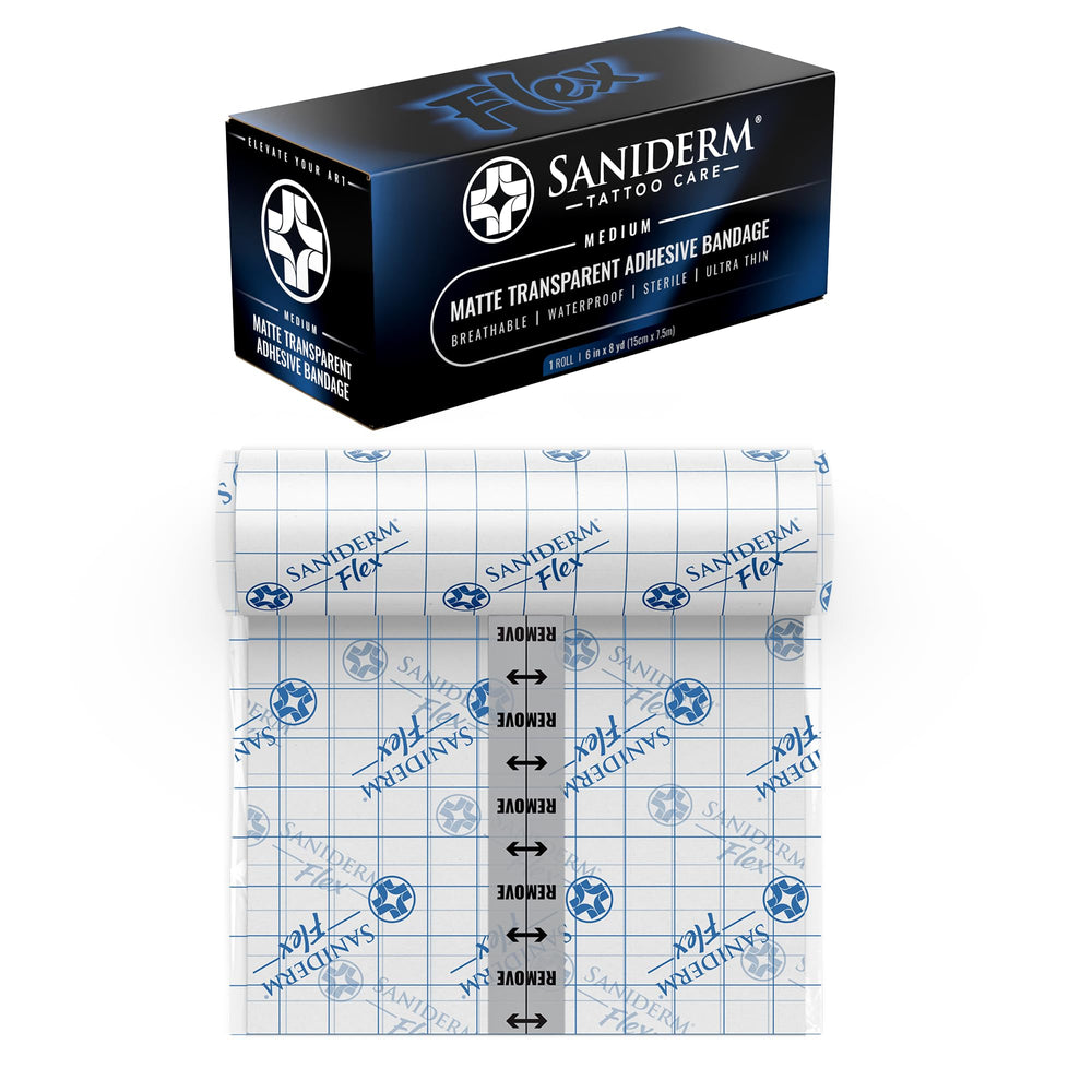 Saniderm Flex front packaging showing product and size benefit