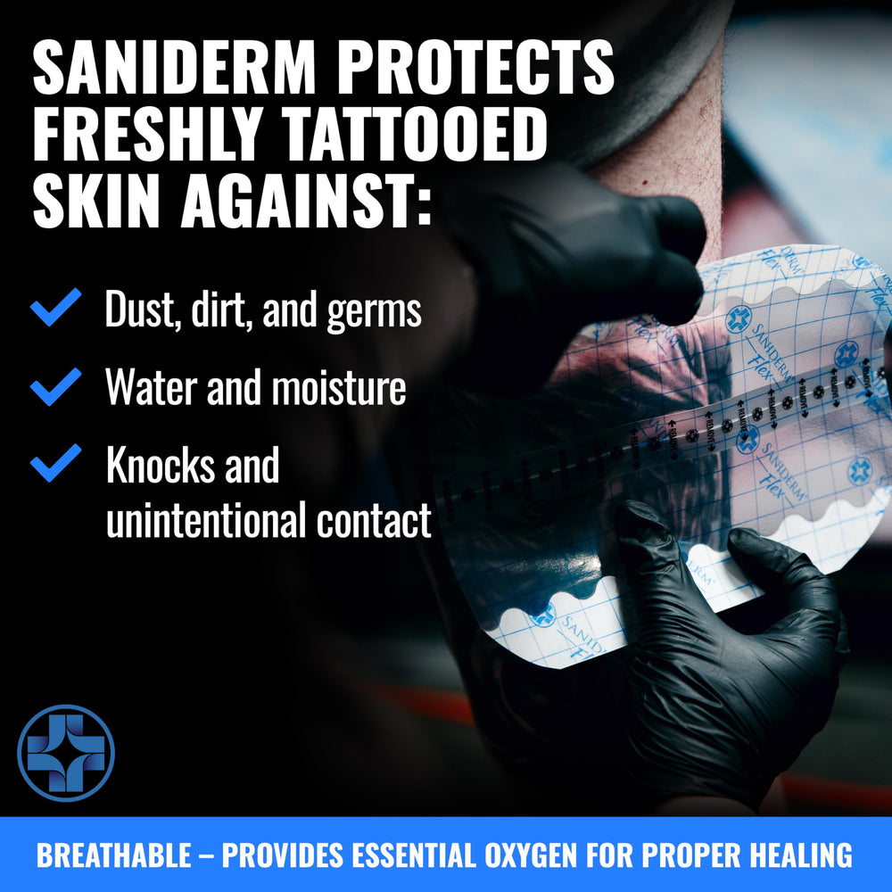 Saniderm Flex in a shower setting proving waterproof protection during showers