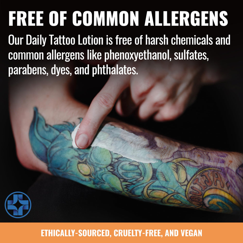 Person at beach with tattoos moisturized by Saniderm, shows protected ink outdoors