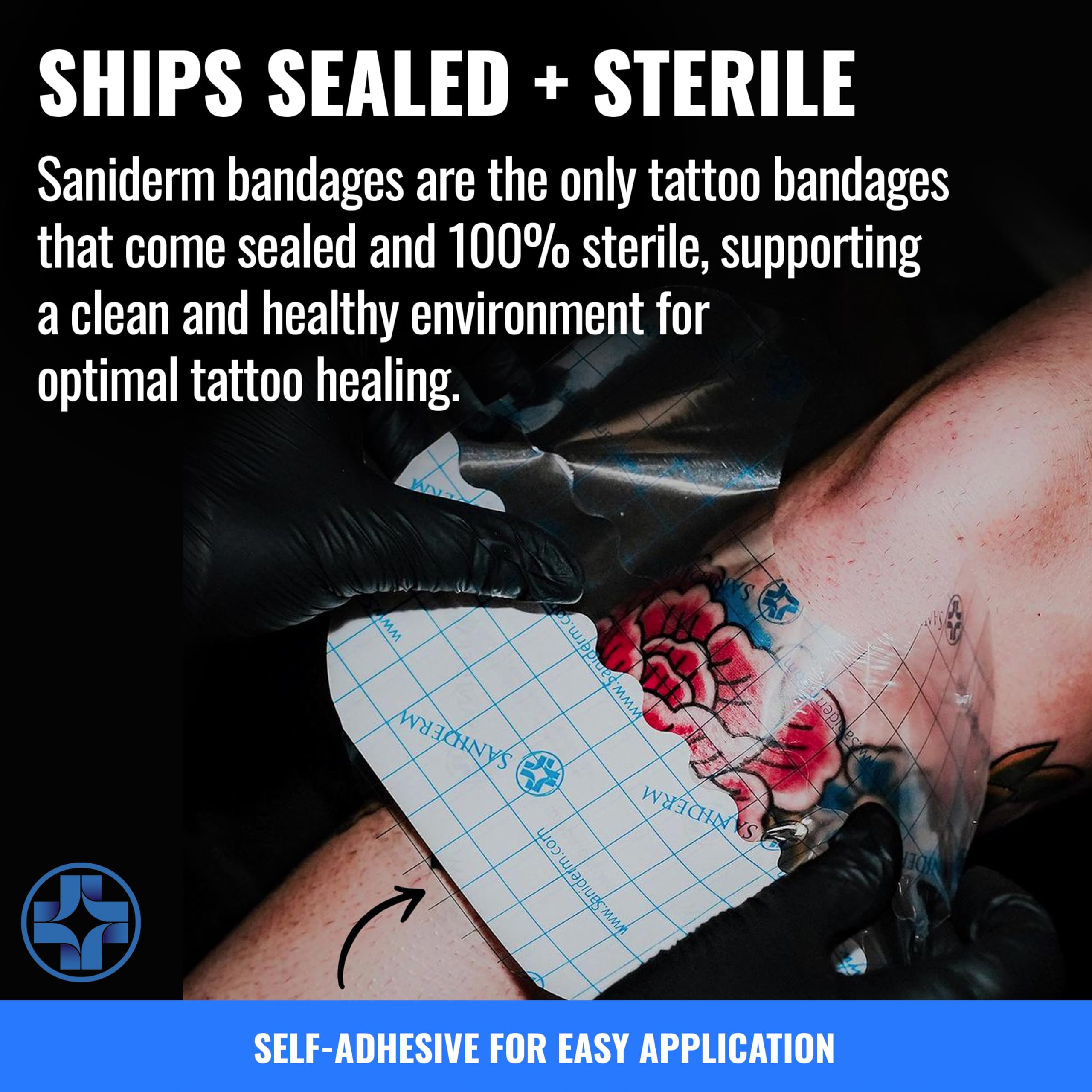 Saniderm film repelling water in shower to keep tattoo covered and dry