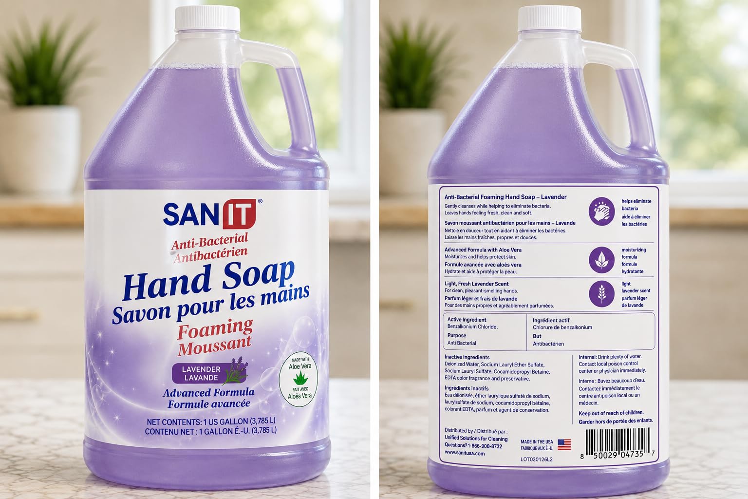 Sanit dispensed foam on hands demonstrating moisturizing cleanse