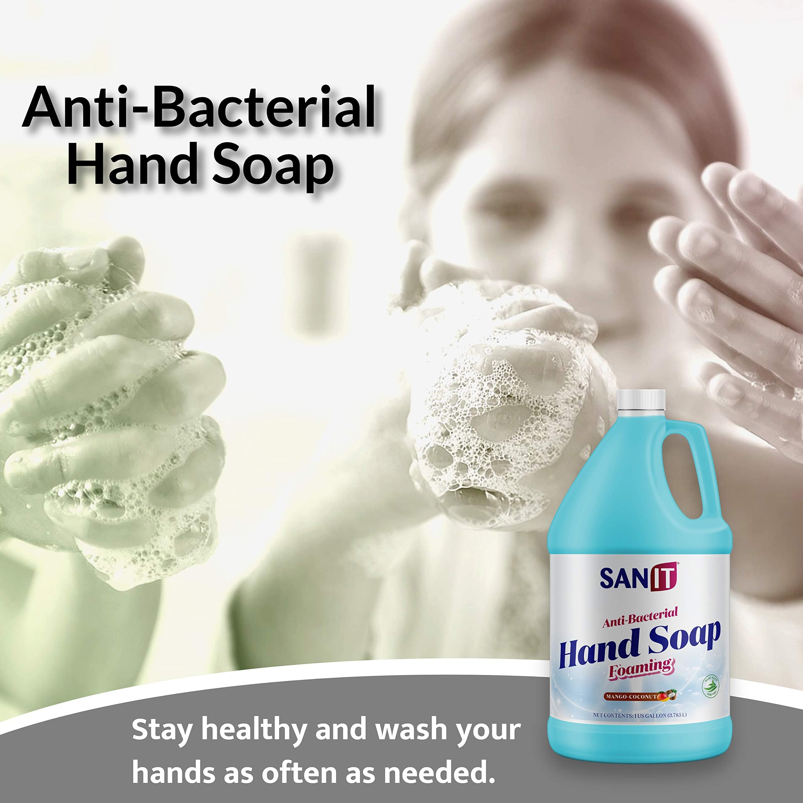 Close-up of Sanit foam texture showing gentle moisturizing lather