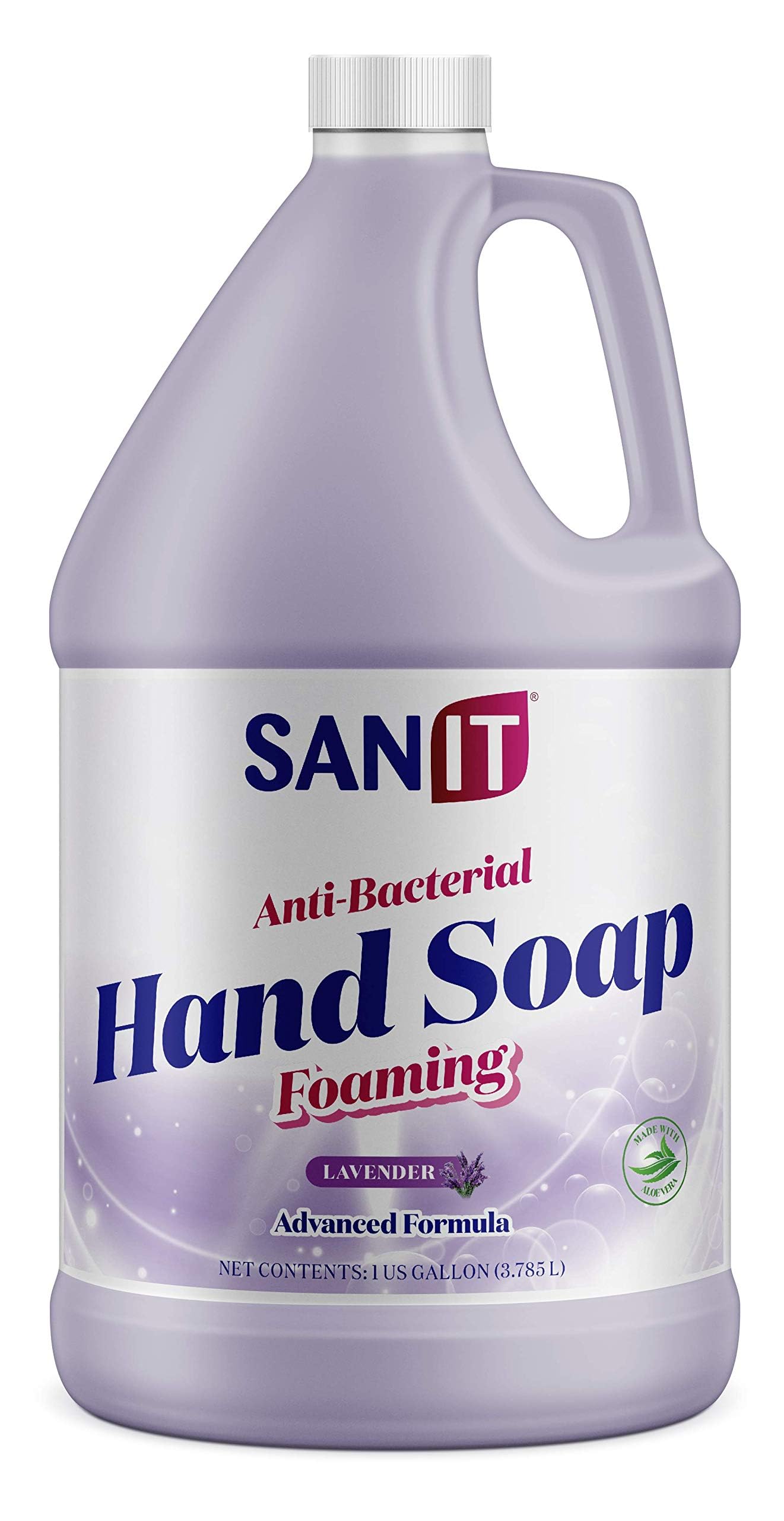 Sanit front label on gallon showing lavender scent and benefits