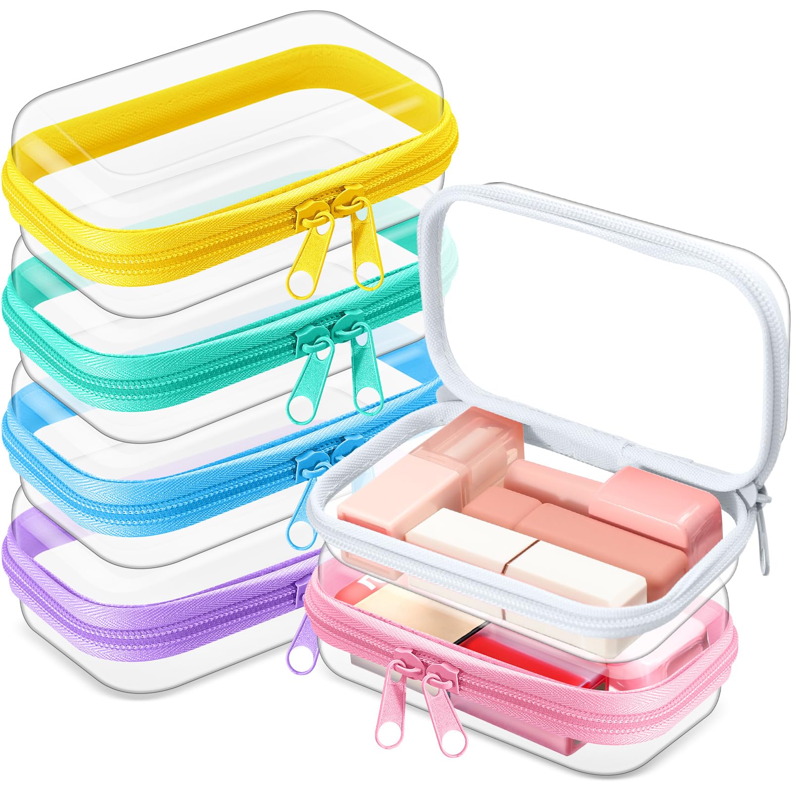 Sanwuta front packaging showing six clear hard zipper cases and bright colors for easy organization