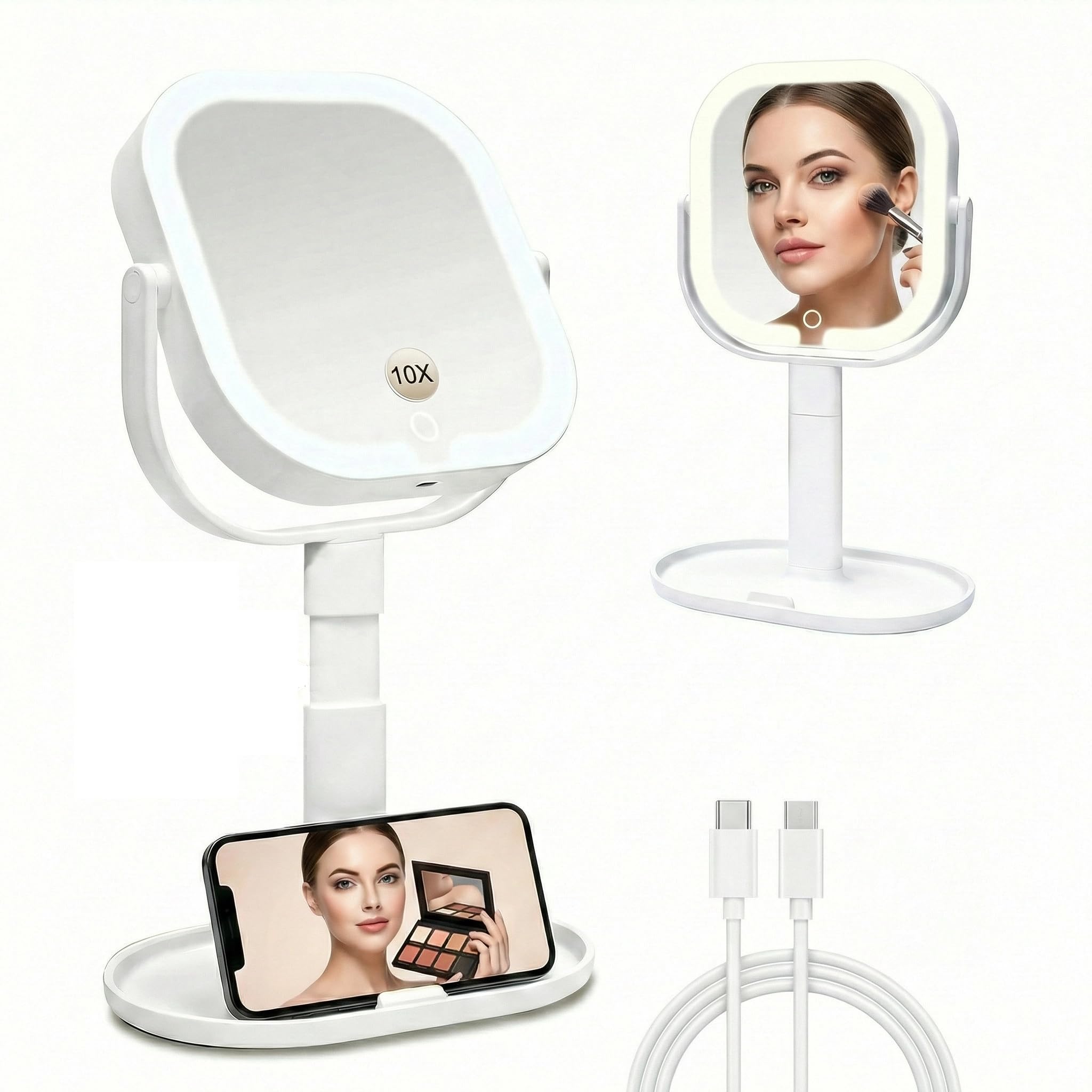SANYCASA front view mirror showing full 8.5-inch reflection and even lighting benefit