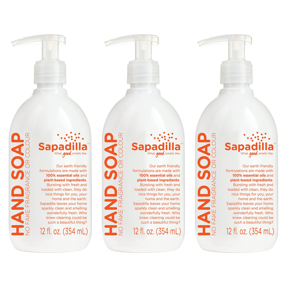Sapadilla front packaging showing grapefruit bergamot scent and three bottles, fresh scent benefit