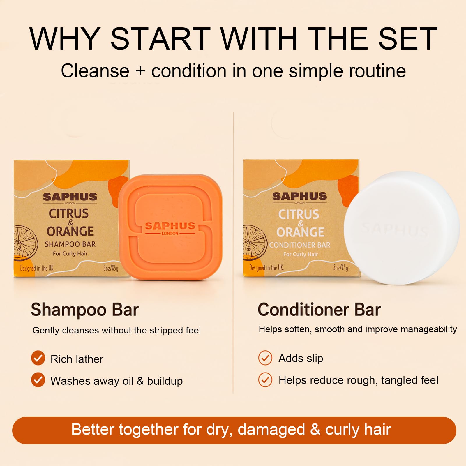 SAPHUS hand holding shampoo bar in shower showing easy lather and scalp cleansing