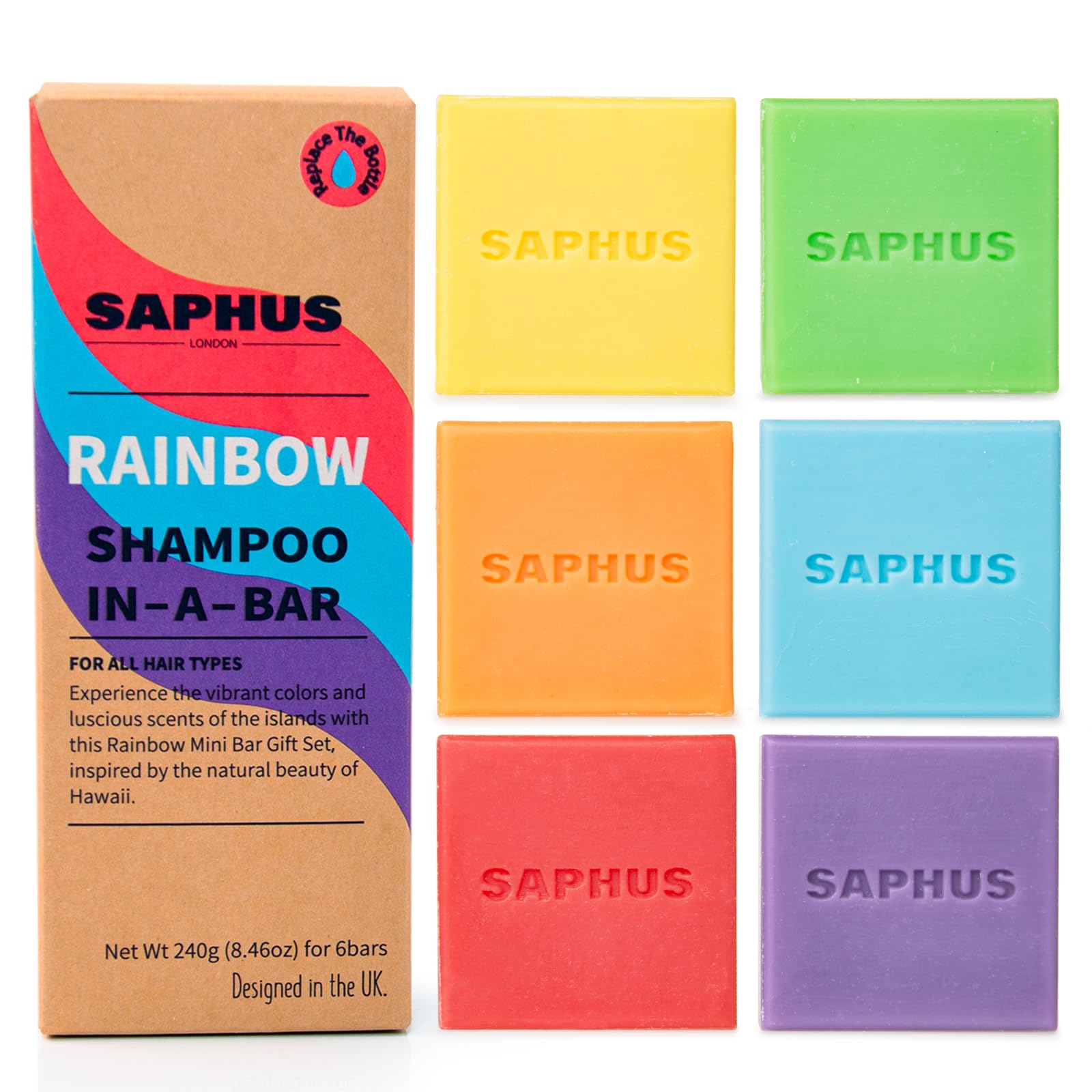 SAPHUS six-pack front view showing assorted color bars and benefits of variety