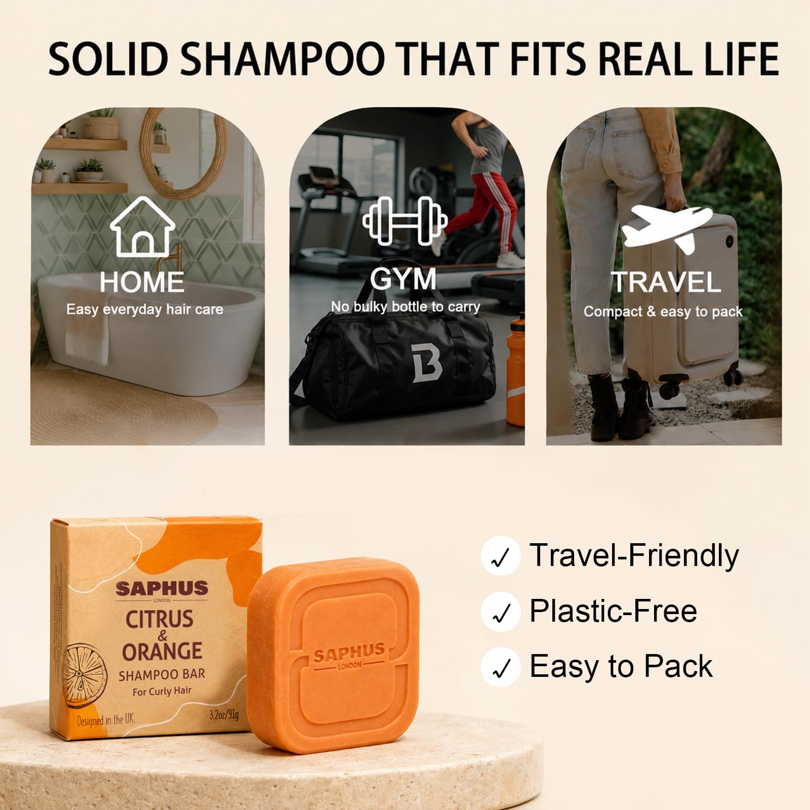 SAPHUS bars next to travel bag showing compact size for travel convenience
