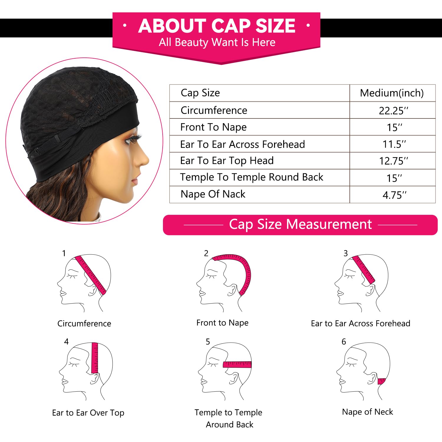 SAPPHIREWIGS interior cap with adjustable straps for custom fit