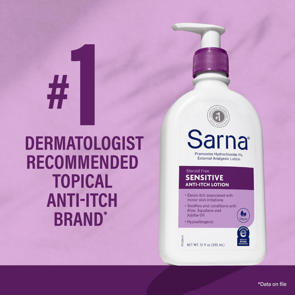 Sarna lotion texture close-up showing lightweight non-greasy feel