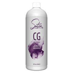 Satin 32oz front bottle shows label and professional size with easy dispensing benefit