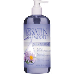 Satin Smooth bottle front view showing azulene treatment and value size benefit