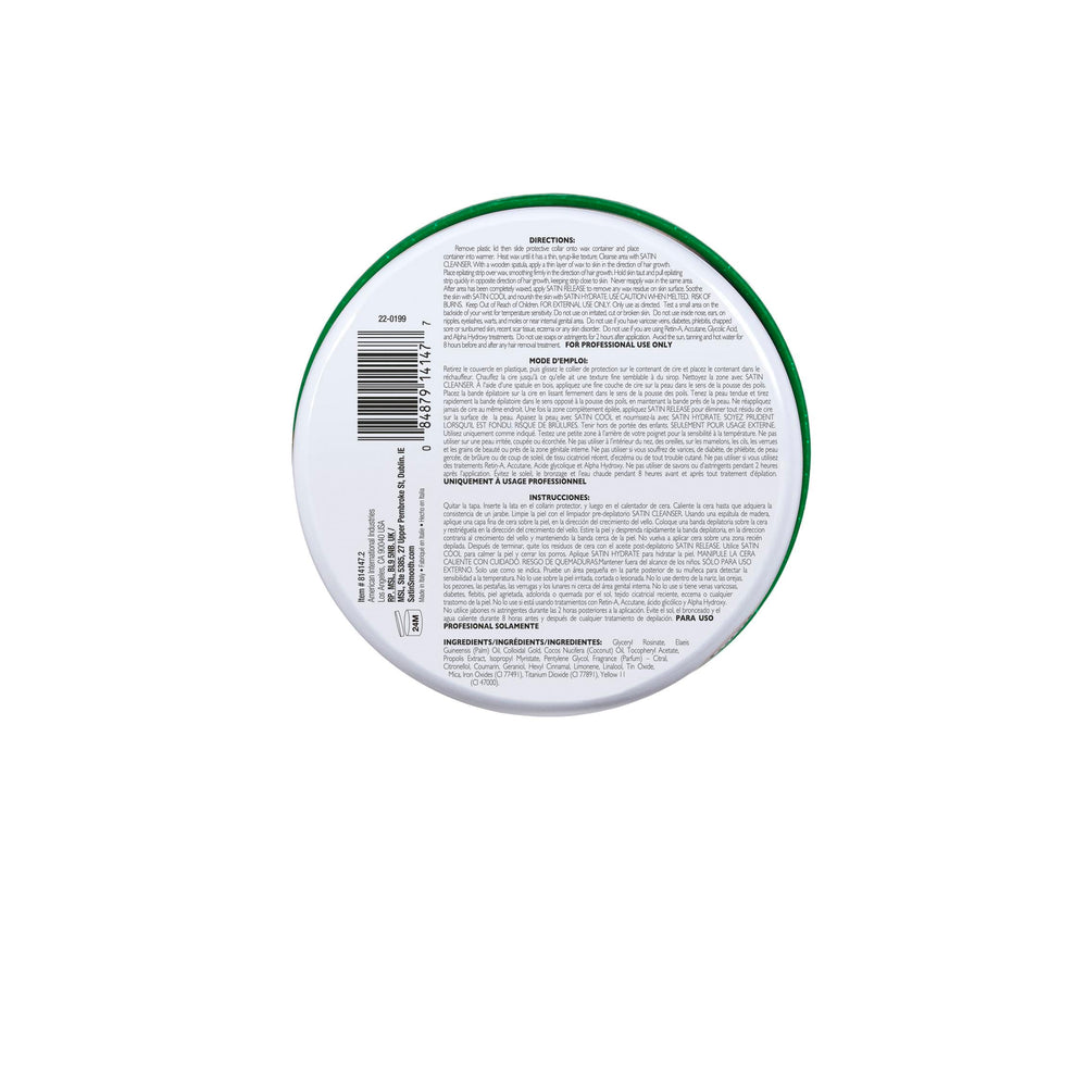 Ingredient label of Satin Smooth Citrus Mojito wax highlighting natural-derived benefits