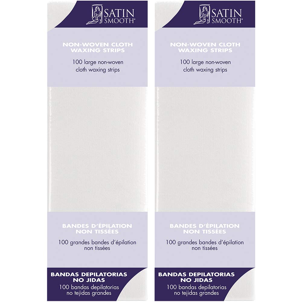 SATIN SMOOTH front pack of large non-woven wax strips, shows quantity and convenience