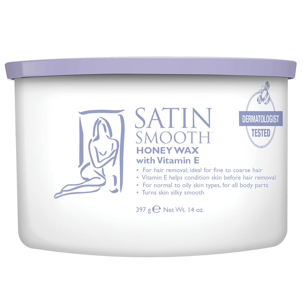 Satin Smooth front jar view showing label and 14 oz size benefit: salon-grade visibility