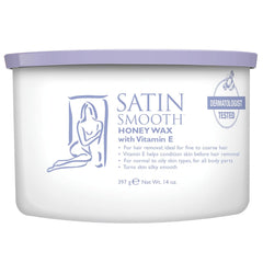 Satin Smooth front jar view showing label and 14 oz size benefit: salon-grade visibility