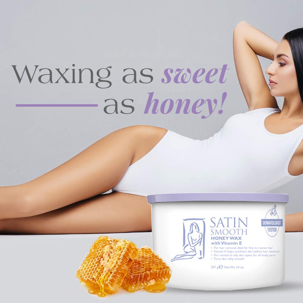 Satin Smooth texture close-up of honey-colored wax showing smooth creamy consistency benefit