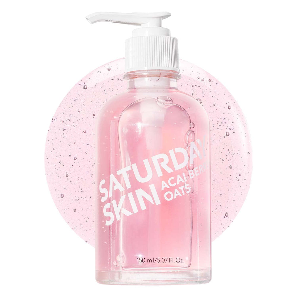 Saturday Skin front packaging showing the 150ml bottle and branding for gentle cleansing