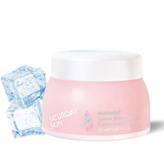 Saturday Skin front packaging showing Glacier Water Cream and clean design benefit: clear product identity